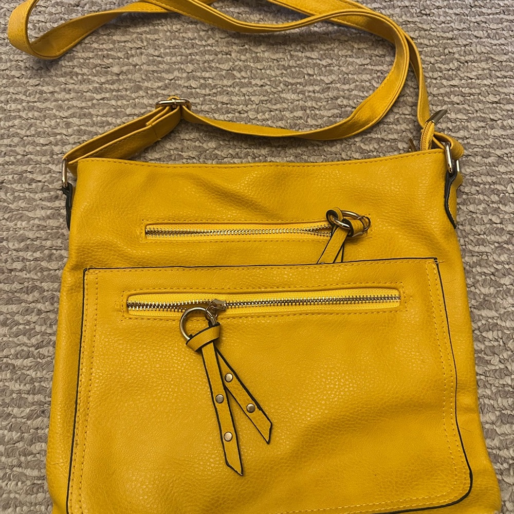 Ardene Mustard Yellow Crossbody Bag with Dual Zip Pockets